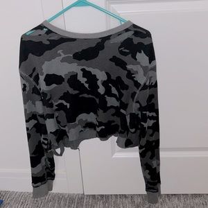 Distressed Camo Longsleeve Crop Top, Size Large